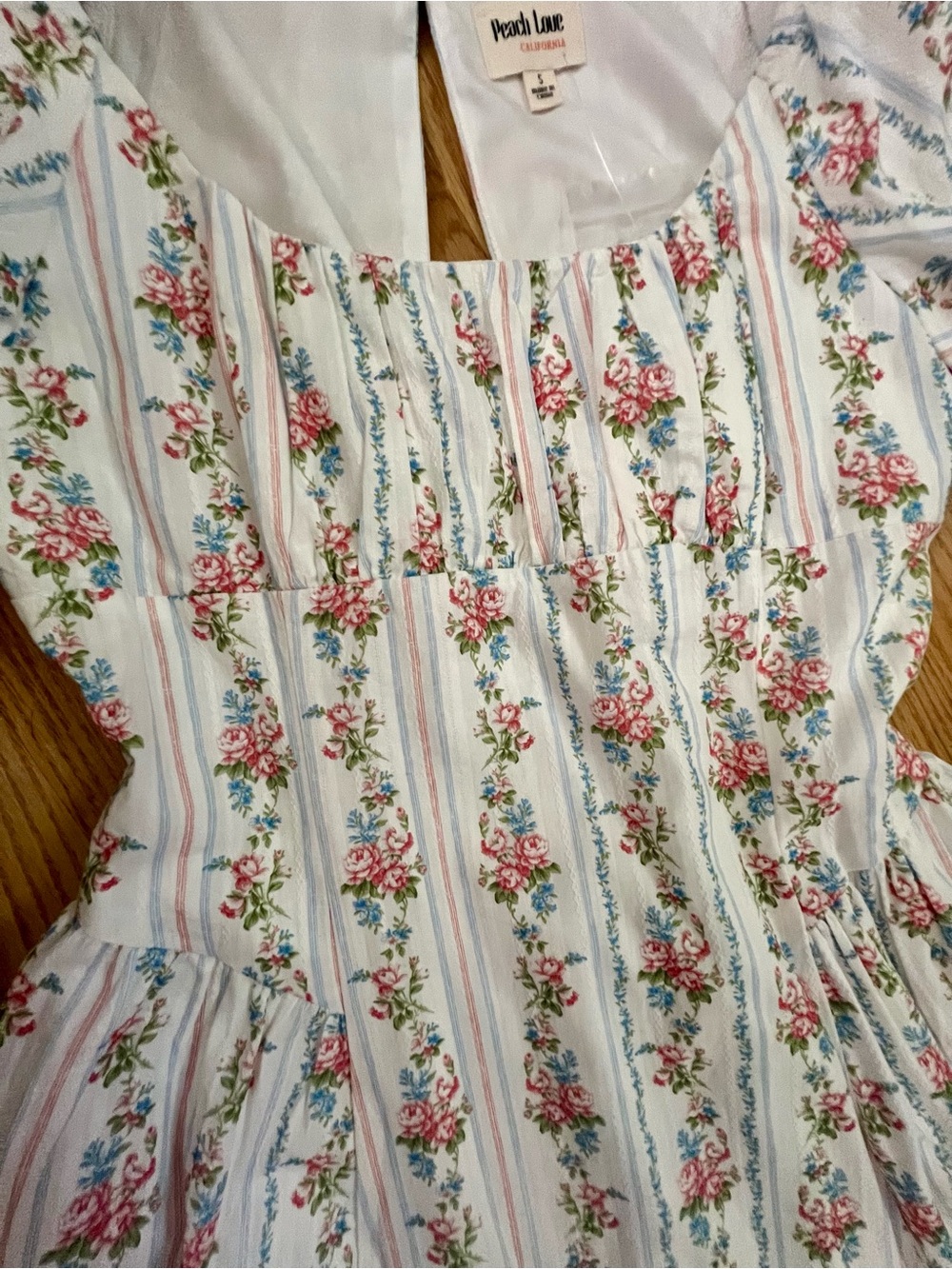 Floral Puff Sleeve Maxi Dress - White with Pink & Blue Floral Print - Picture 5 of 11